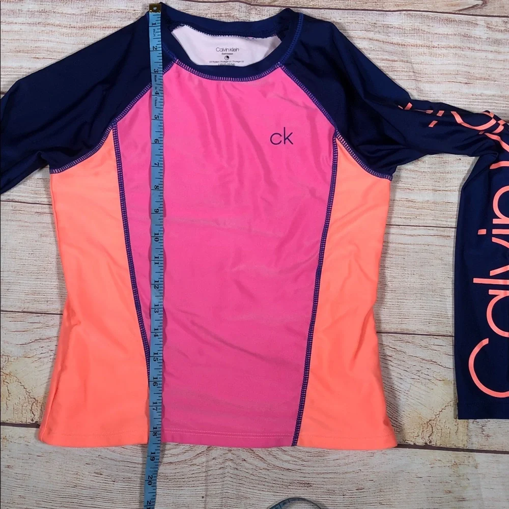 Calvin Klein Pink, Coral & Navy Colorblock Long Sleeve Rash Guard UPF Protection